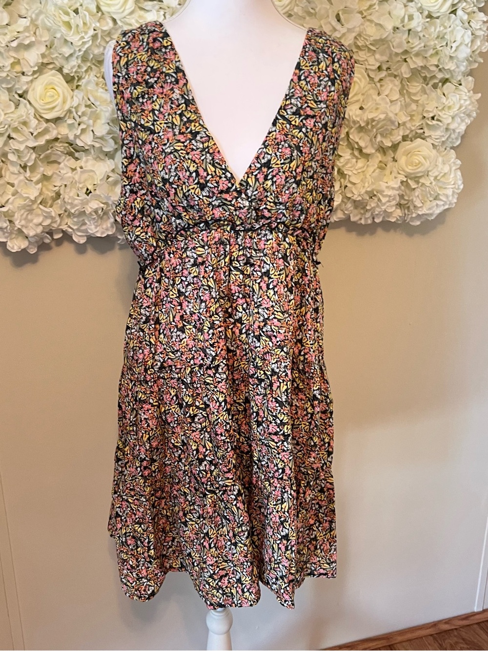 Millibon Black Floral V-Neck Sleeveless Dress